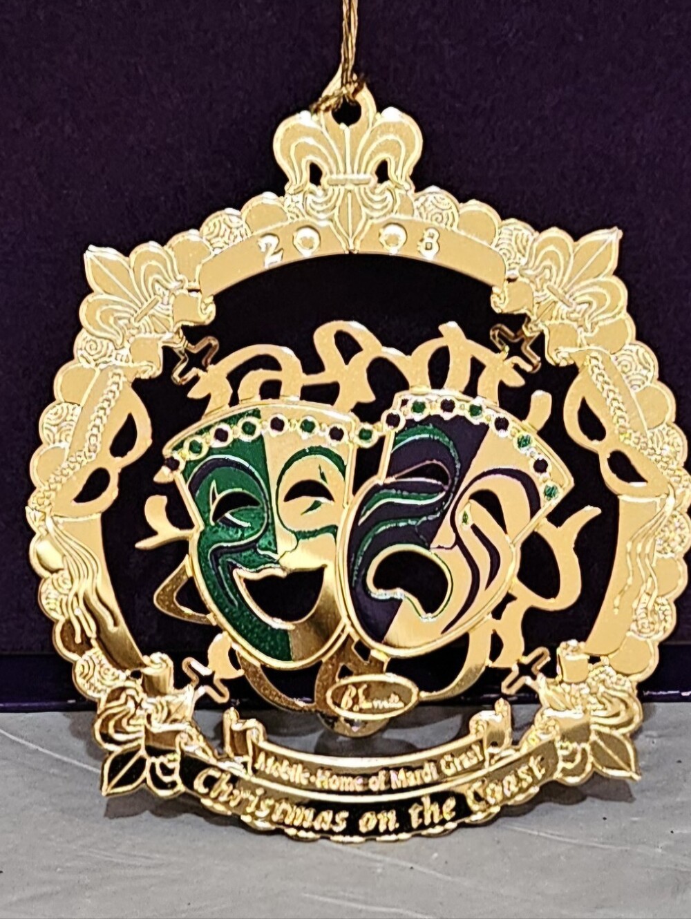 2008 Goodwill Christmas on the Coast Ornament Mobile Mardi Gras 24k Gold Boxed